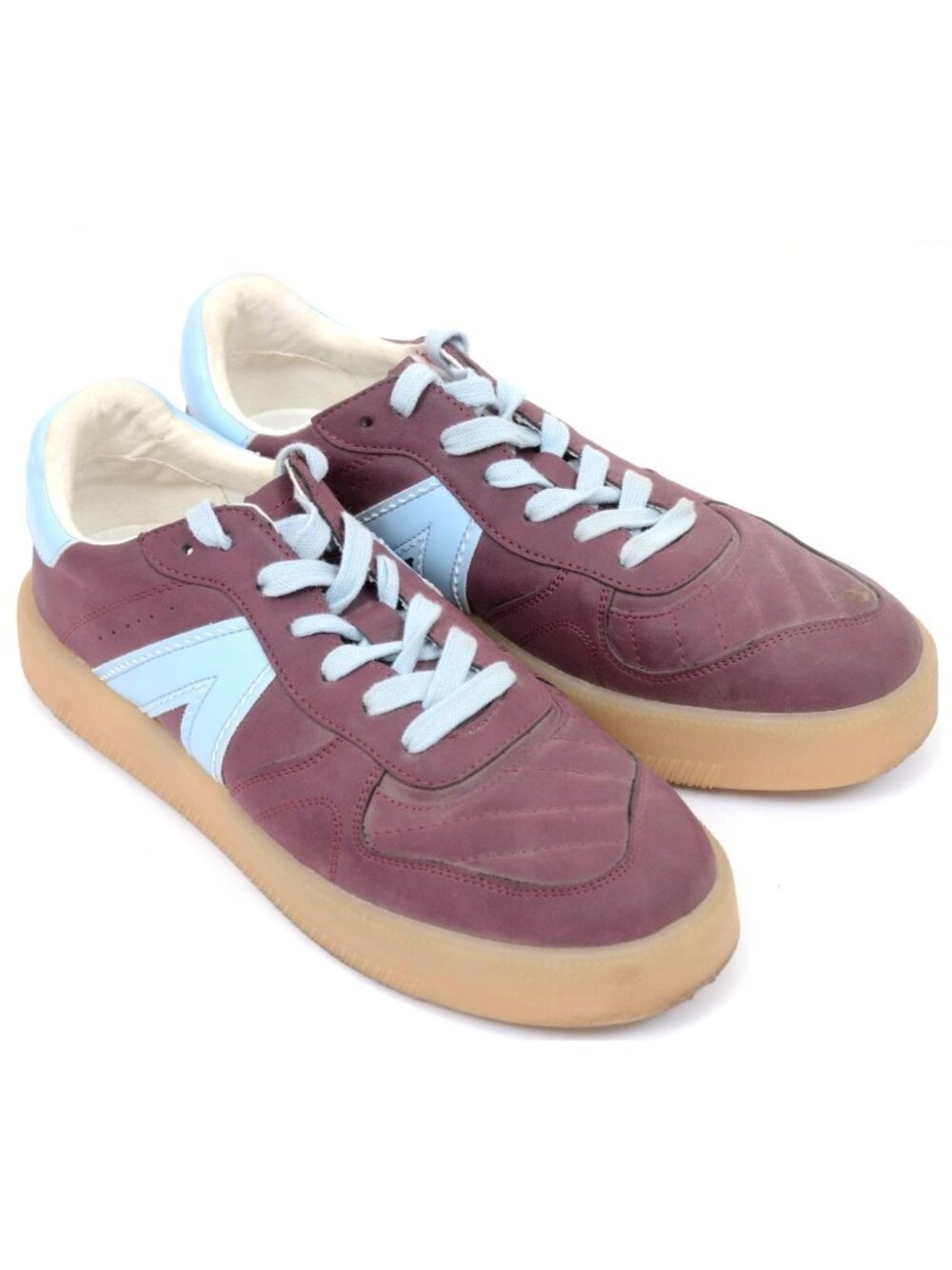 MIA Archie Women's 9M Burgundy Light Blue Vegan Suede Sneakers Lo-Top Lace Up